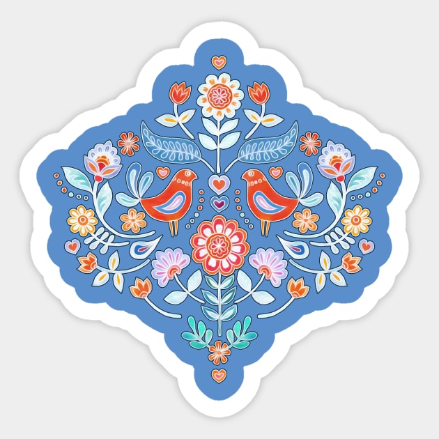 Happy Folk Summer Floral on Light Blue Sticker by micklyn